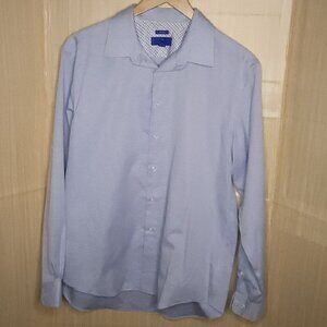 Agara Mens Blue White Stripe Dress Shirt XL